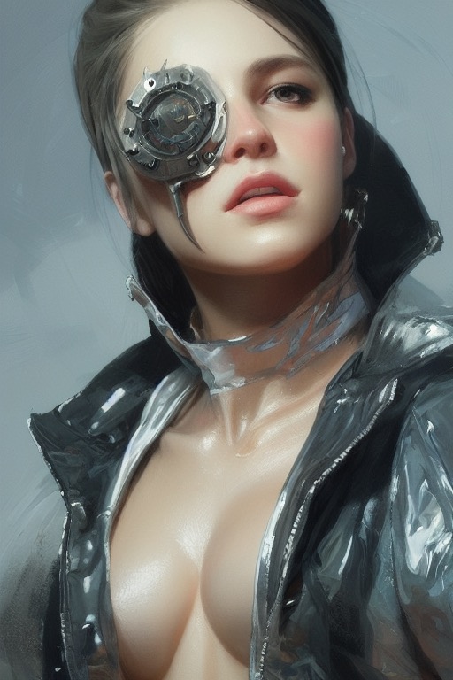 musclepunk wearing an oversized jacket, night time, highly detailed face, oil painting, by ruan jia