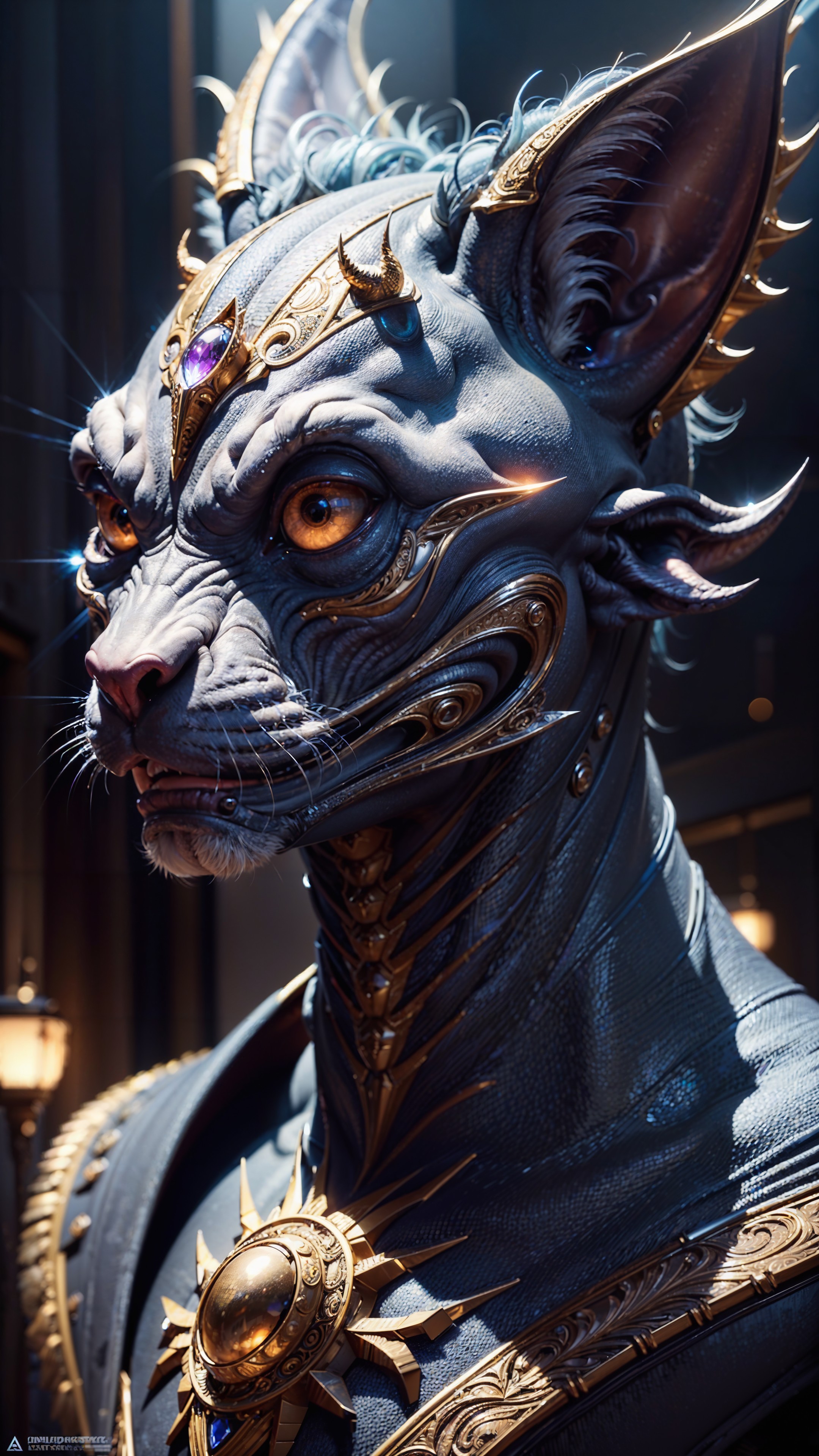 A detailed and intricate digital art piece in a cinematic style, this ultra high resolution portrait of a powerful alien beast is a true masterpiece. The beautiful lighting and playful design make it a trend-setter on ArtStation. A true award-winning work.