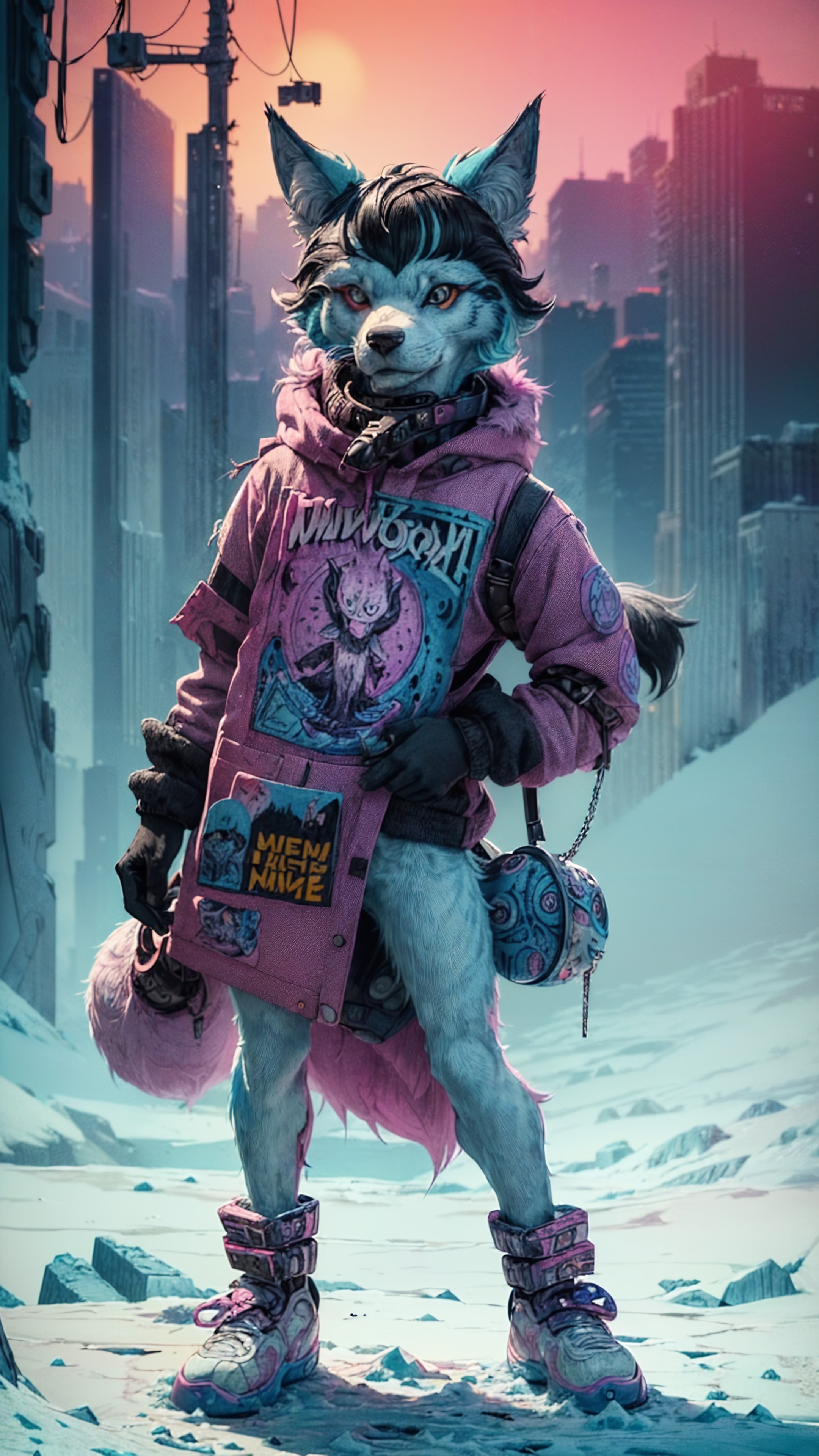 (((by Gary Panter and Loish))), a panorama Looking straight at the camera photo of Stupid Winter Wolf, at dawn during autumn, (in the style of Primitivism and Nostalgiacore), (trending on Behance HD), (overwrought, classic, post-apocalypticpunk), (furry, eye strain, dystopian, microscopic), (high quality), (detailed), (masterpiece), (best quality), (highres), (extremely detailed), (8k), (NSFW:0.5)